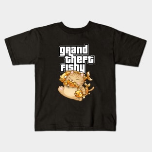 Grand Theft Fishy Cat Stealing Fish Kids T-Shirt